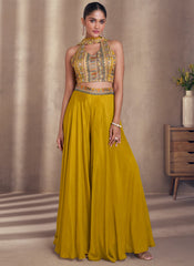 Mustard Yellow Sequence Embroidery Indo Western Palazzo