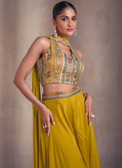 Mustard Yellow Sequence Embroidery Indo Western Palazzo