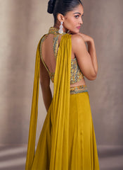 Mustard Yellow Sequence Embroidery Indo Western Palazzo