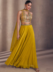 Mustard Yellow Sequence Embroidery Indo Western Palazzo