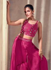 Rani-Pink Sequence Embroidery Indo Western Palazzo