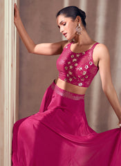 Rani-Pink Sequence Embroidery Indo Western Palazzo