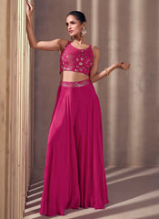 Rani-Pink Sequence Embroidery Indo Western Palazzo