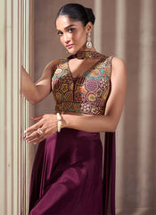 Wine Sequence Embroidery Indo Western Palazzo