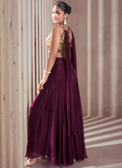 Wine Sequence Embroidery Indo Western Palazzo