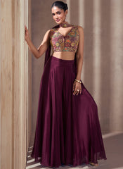 Wine Sequence Embroidery Indo Western Palazzo