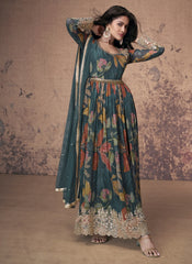 Dark Green Embroidered Slit Style Anarkali Suit