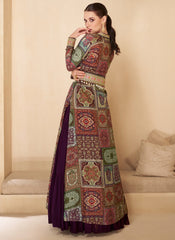 Royal Purple Embroidered Jacket Style Anarkali Gown