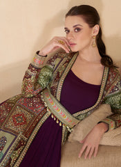 Royal Purple Embroidered Jacket Style Anarkali Gown