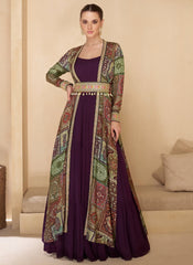 Royal Purple Embroidered Jacket Style Anarkali Gown