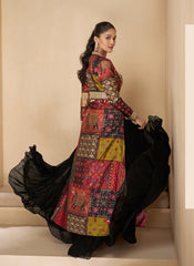 Black And Red Embroidered Jacket Style Anarkali Gown