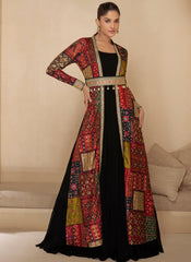 Black And Red Embroidered Jacket Style Anarkali Gown