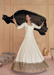 Ivory and Black Traditional Wedding Anarkali Gown Dress