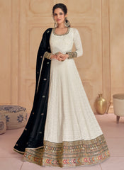 Ivory and Black Traditional Wedding Anarkali Gown Dress