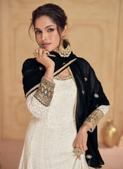 Ivory and Black Traditional Wedding Anarkali Gown Dress