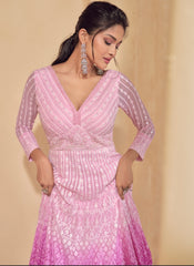 Pink Ombre Elegant Wedding Anarkali Gown Dress