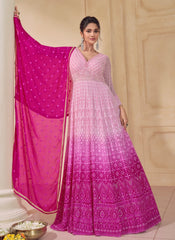 Pink Ombre Elegant Wedding Anarkali Gown Dress