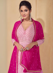 Pink Ombre Elegant Wedding Anarkali Gown Dress