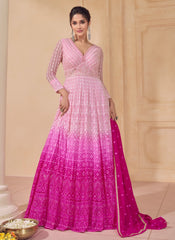 Pink Ombre Elegant Wedding Anarkali Gown Dress