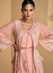 Blush Pink Sequence Embroidered Jacket Style Palazzo Suit