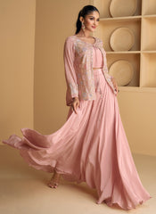 Blush Pink Sequence Embroidered Jacket Style Palazzo Suit