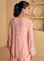 Blush Pink Sequence Embroidered Jacket Style Palazzo Suit