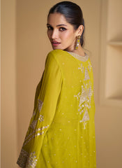 Lime Green Sequence Embroidered Jacket Style Palazzo Suit