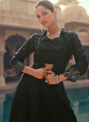 Black Sequence Embroidered Lehenga Choli With Jacket