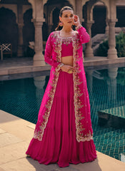 Rani Pink Multi Embroidered Lehenga Choli With Jacket