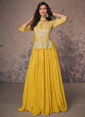 Bright Yellow Handwork Embroidered Anarkali Gown