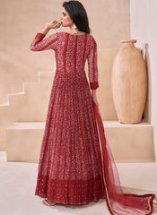 Red Designer Embroidered Anarkali Suit