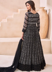 Black Designer Embroidered Anarkali Suit