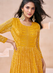 Yellow Designer Embroidered Anarkali Suit