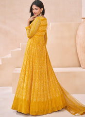 Yellow Designer Embroidered Anarkali Suit