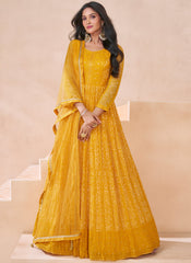 Yellow Designer Embroidered Anarkali Suit