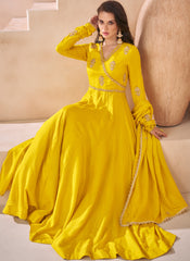 Yellow Multi-Embroidery Premium Silk Anarkali Suit