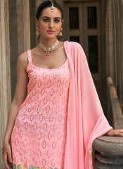Peach-Pink Sequins Embroidered Sharara Suit