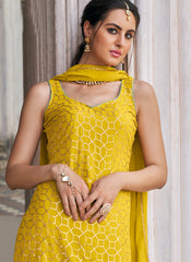 Mustard Yellow Sequins Embroidered Sharara Suit