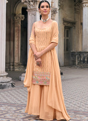 Peach Sequins Embroidered Sharara Suit
