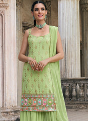 Light Green Sequins Embroidered Sharara Suit