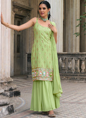 Light Green Sequins Embroidered Sharara Suit