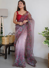 Multicolor Digital Printed Organza Saree