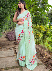 Light Green Embroidered Georgette Saree