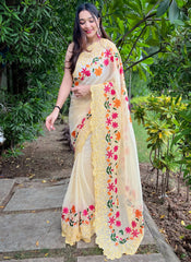 Light Yellow Embroidered Georgette Saree