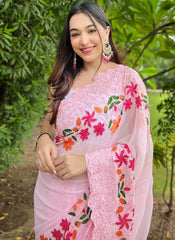 Light Pink Embroidered Georgette Saree