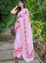 Light Pink Embroidered Georgette Saree