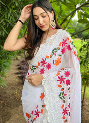 White Embroidered Georgette Saree