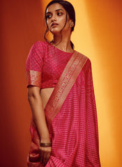 Woven Rani-Pink Pure Viscose Digital Printed Saree