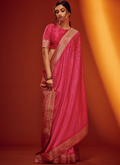 Woven Rani-Pink Pure Viscose Digital Printed Saree