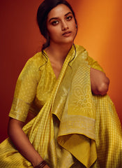 Woven Yellow Pure Viscose Digital Printed Saree